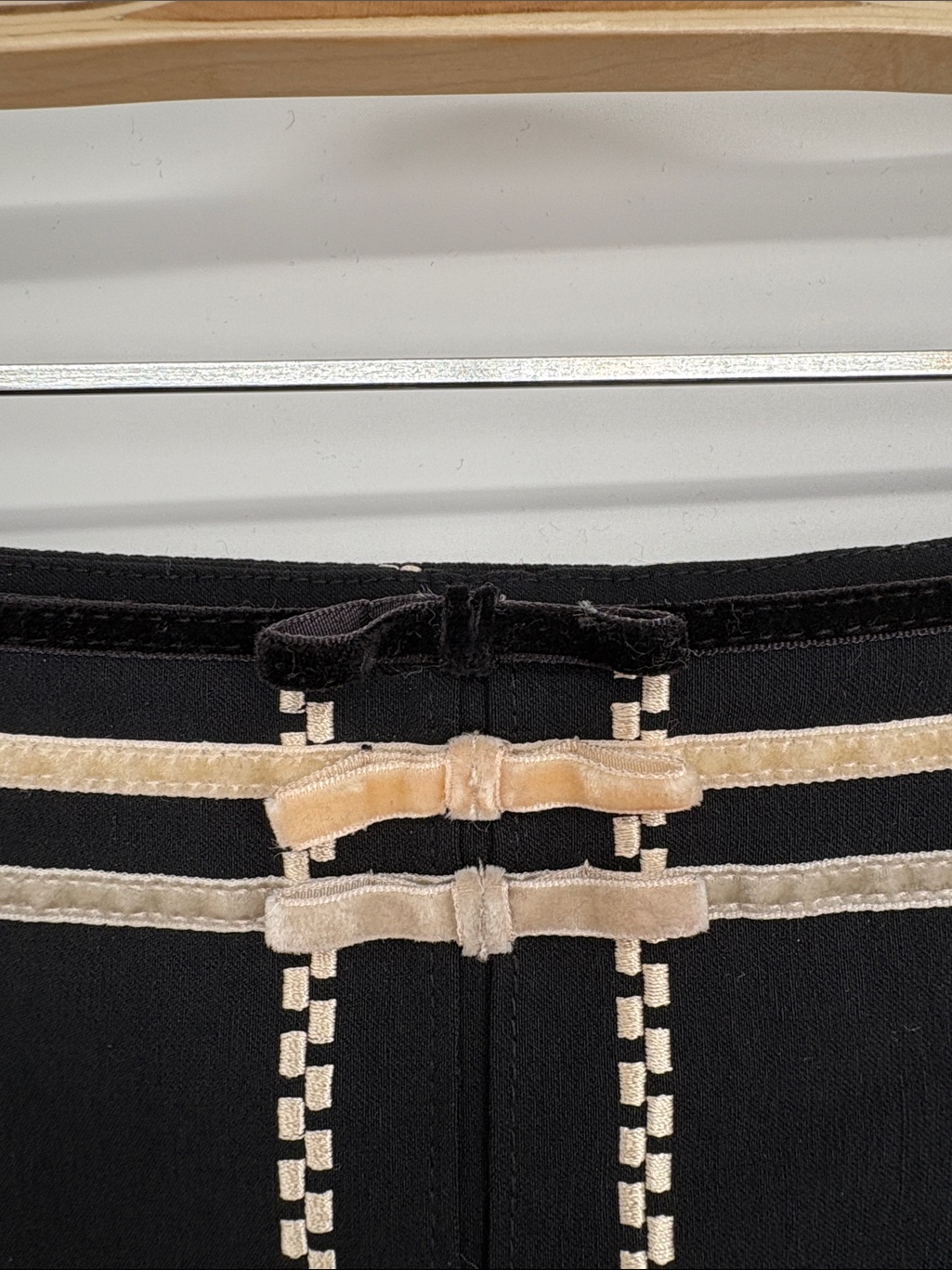 Elevenses Black A-Line Skirt With Cream Embroidery And Velvet Trim Accents
